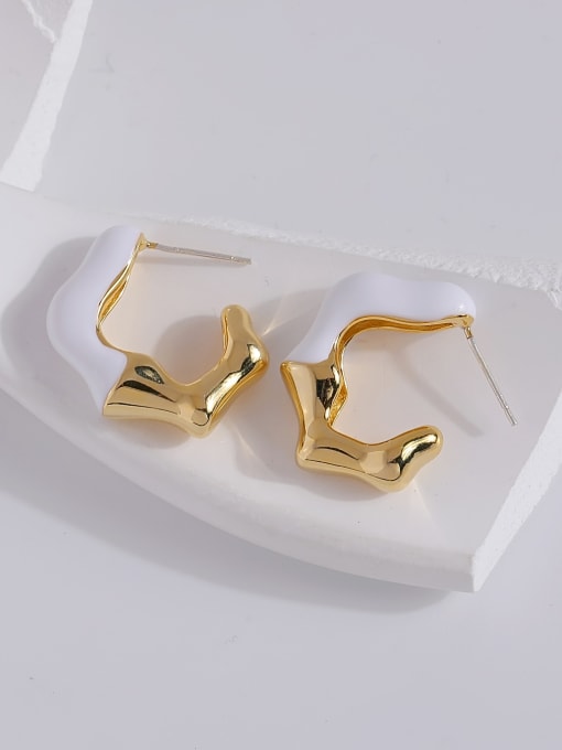 16k gold [925 silver needle] Brass Enamel Geometric Trend Stud Earring